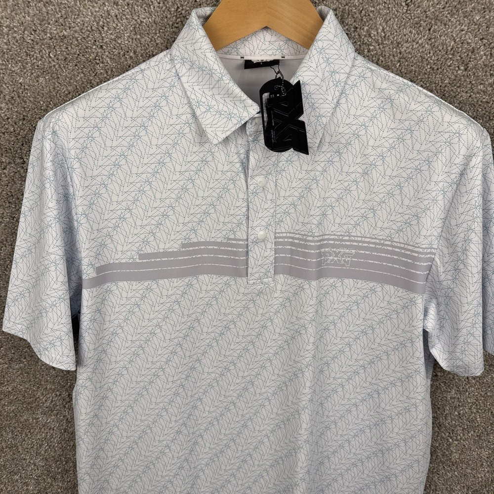 PXG Polo Mens Small White Parsons Xtreme Golf Performance Stretch Shirt Snap NEW